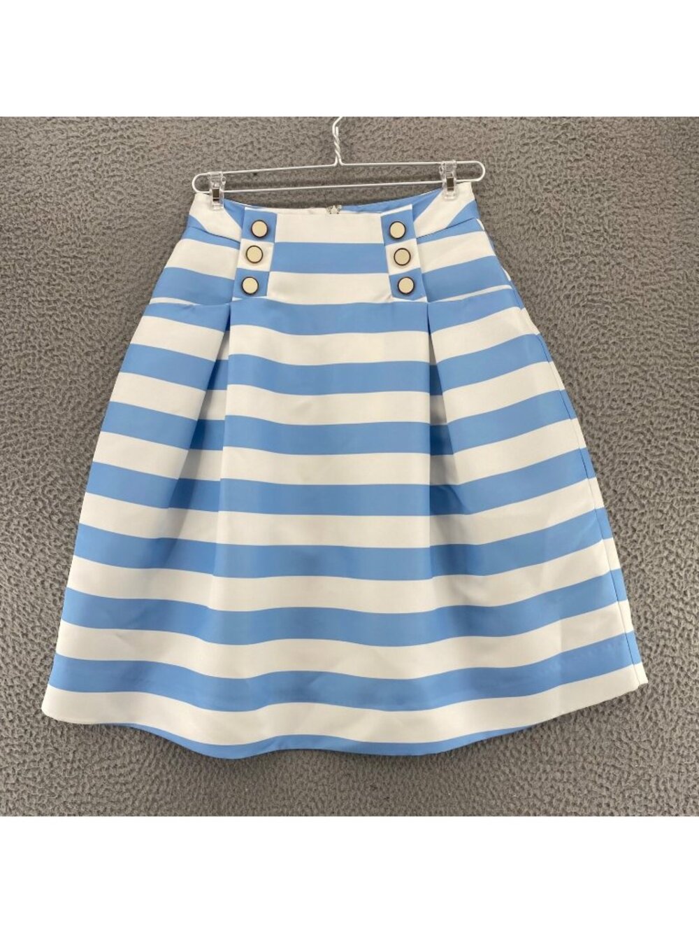 Gracia Skirt Womens Small Blue Striped Button Pockets Inverted Pleats Nautical